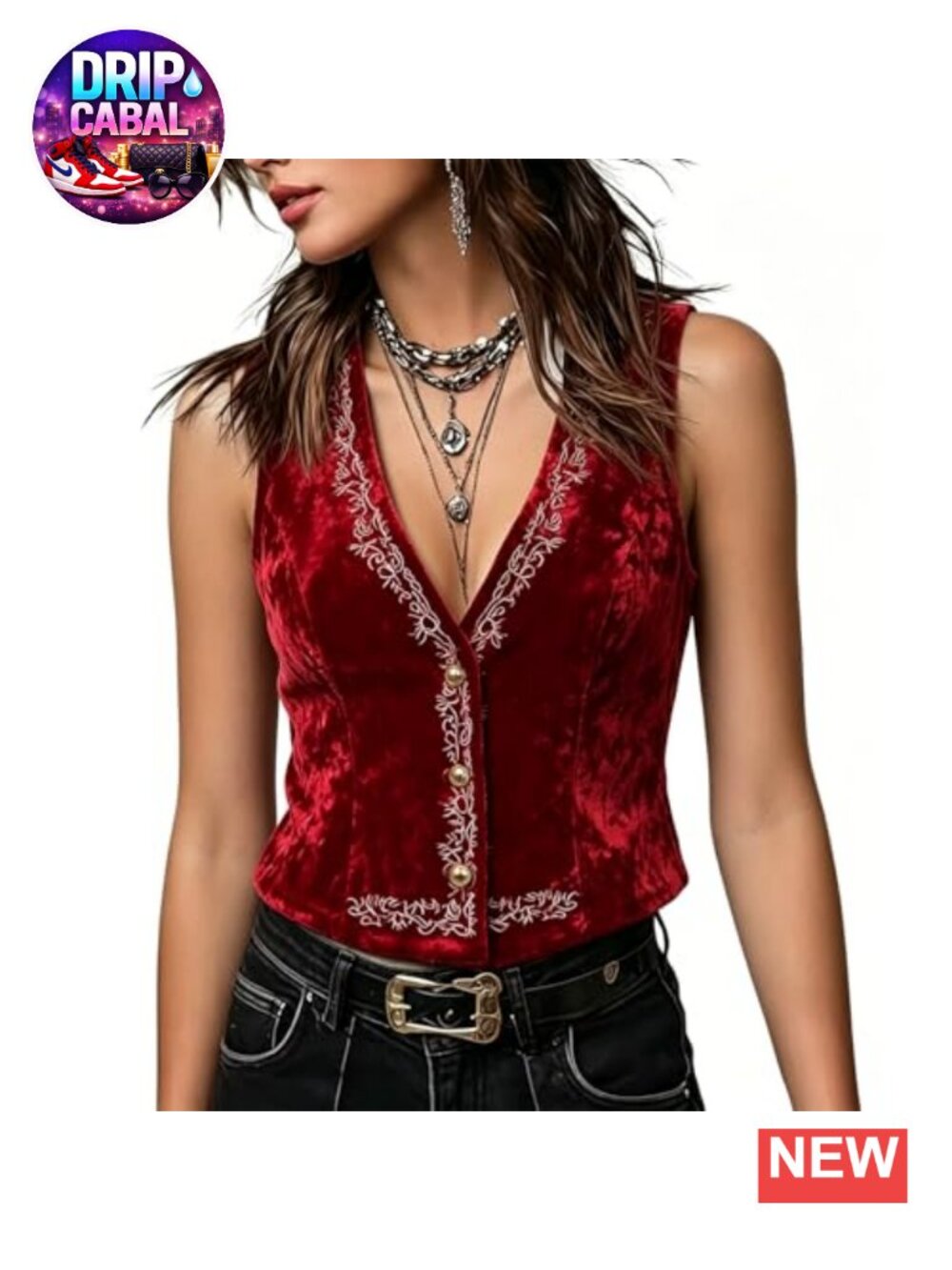 CAMDOM Victorian Steampunk Velvet Vest Women Embroidered Gothic Waistcoat